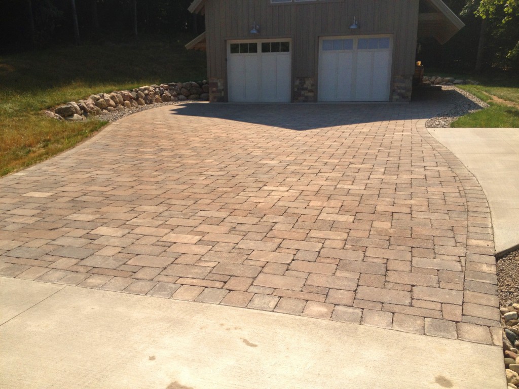 large brick pavers outside of garage