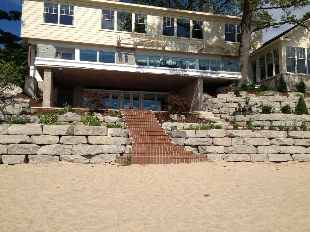 brick stairs up from the beach