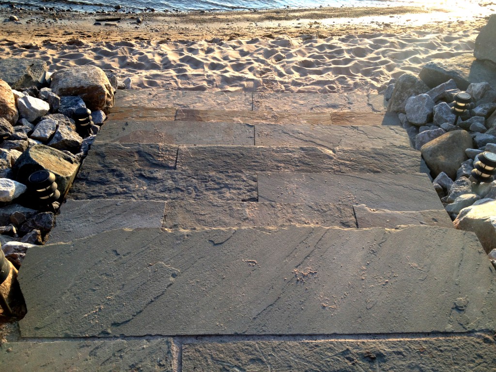 slate stairs down to lake Michigan beach