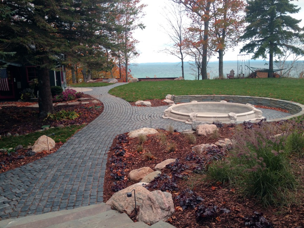 view of fountain overlooking lake Michigan