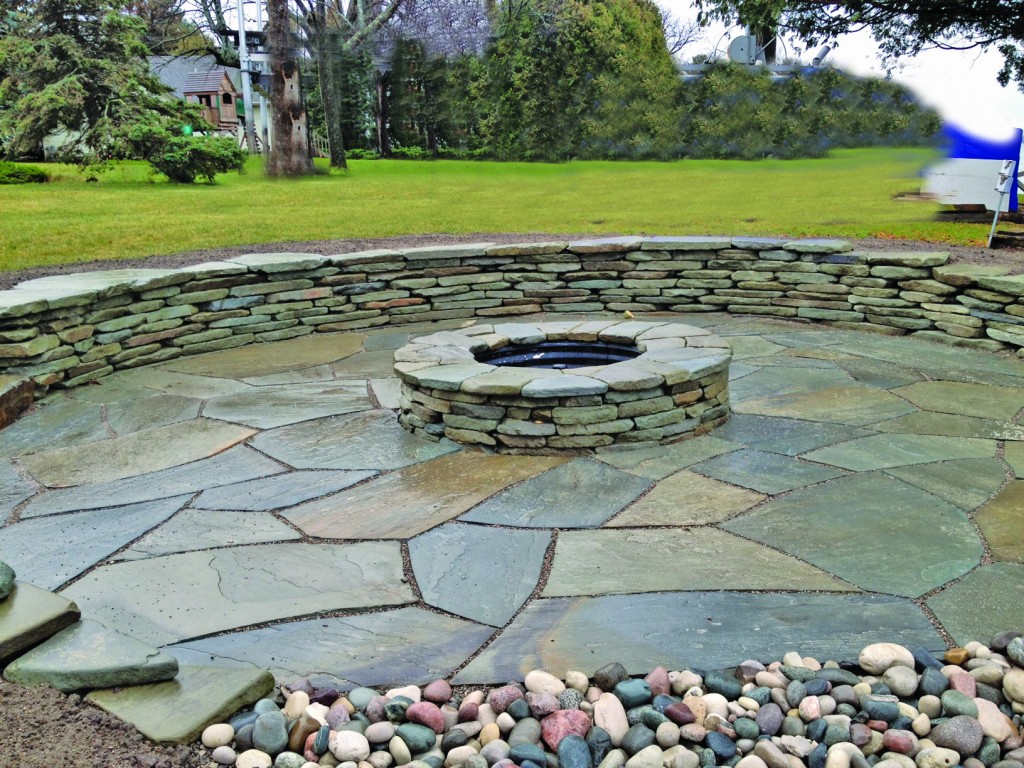 slate patio with fire pit