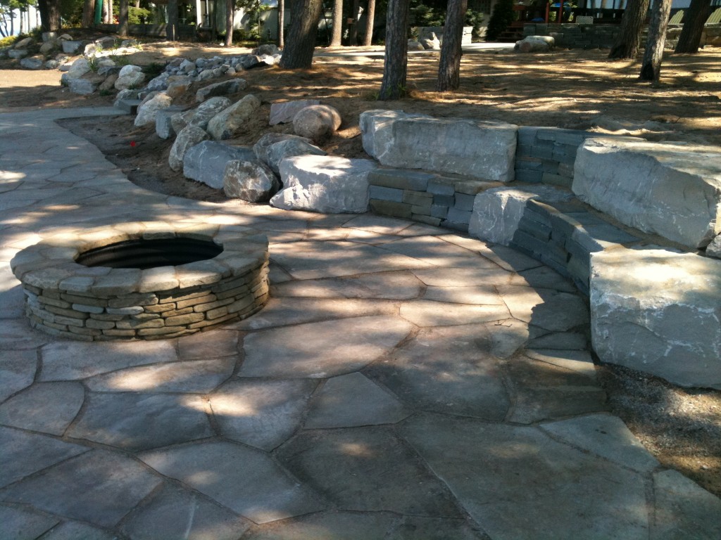 outside stone tiered bench