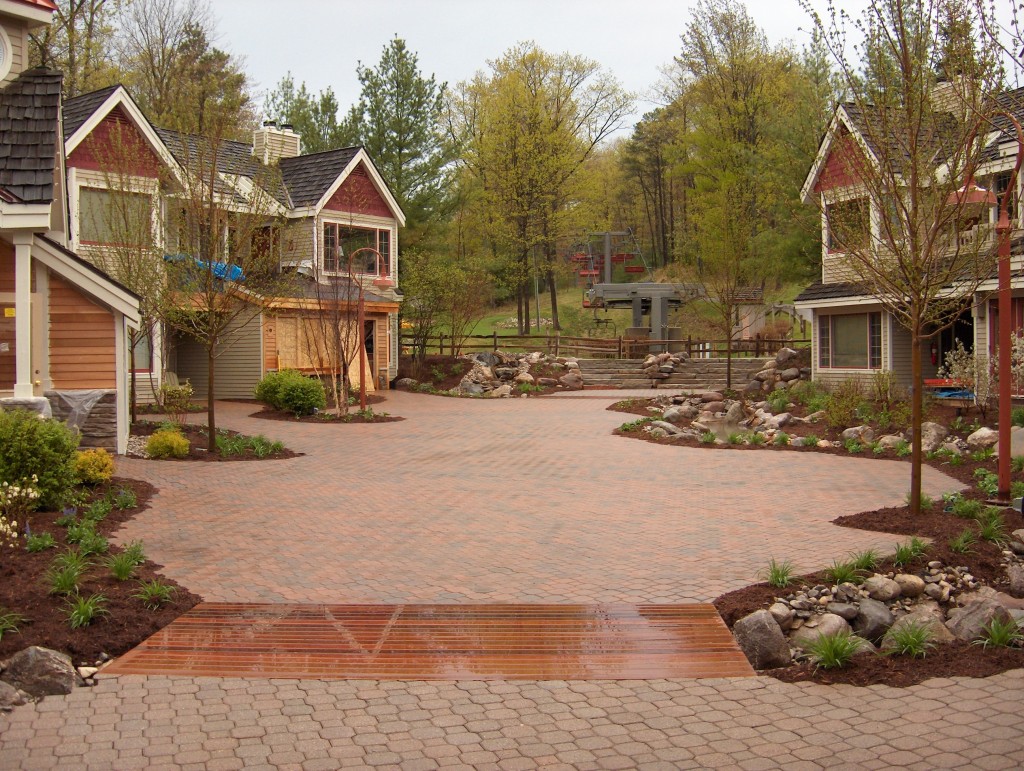 driveway pavers and wooden path connector