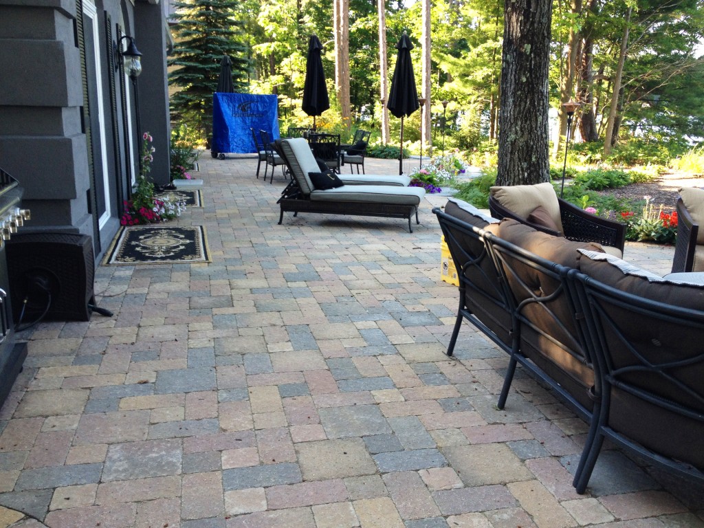 inviting patio furniture with wooded view