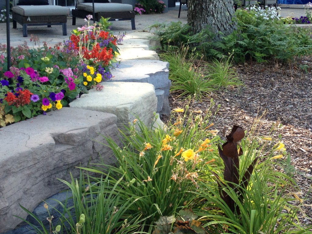 large stacked stones separating gardens